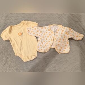 Yellow Sun Print Bodysuit and Cardigan Set